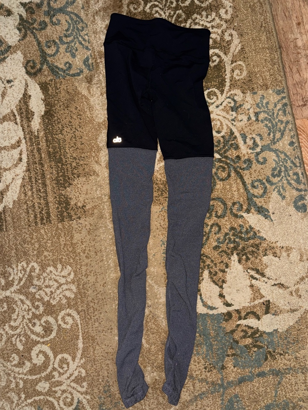 ALO Black and Charcoal Two-Tone Leggings with Logo